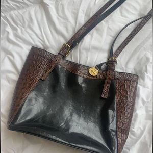 Vintage Brahmin Black and Brown Croc Leather Shoulder Tote Bag